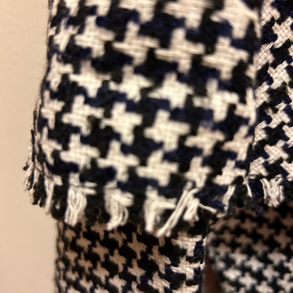 Zara Navy & Cream Fringed Houndstooth Pullover Knitted Shirt Sz L NWT! - Picture 11 of 16